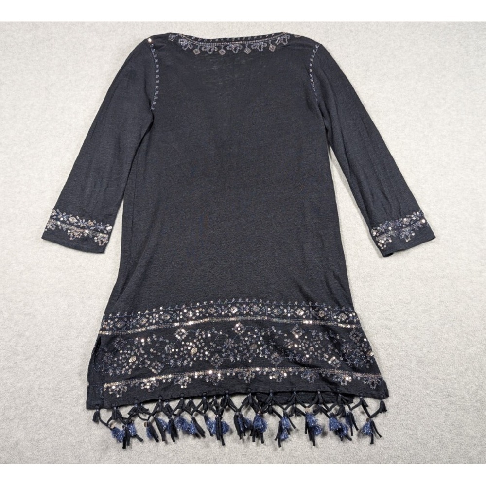 Calypso St Barth Women Dress Small 100% Linen Sequin Tassel Hem Coverup‎ - Picture 5 of 15